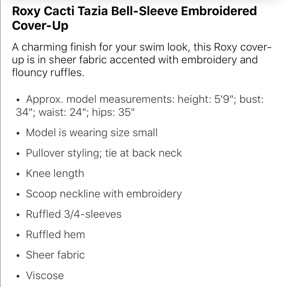 ROXY Cacti Tazia Bell sleeve embroidered coverup - Picture 3 of 7